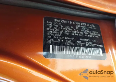 2022 Nissan Rogue Sport Sv Fwd Xtronic Cvt из США, поврежденный, VIN JN1BJ1BV9NW348097